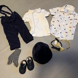 Formal wedding outfit baby boy 6-12 months (suspenders bowtie shirts shoes hat)